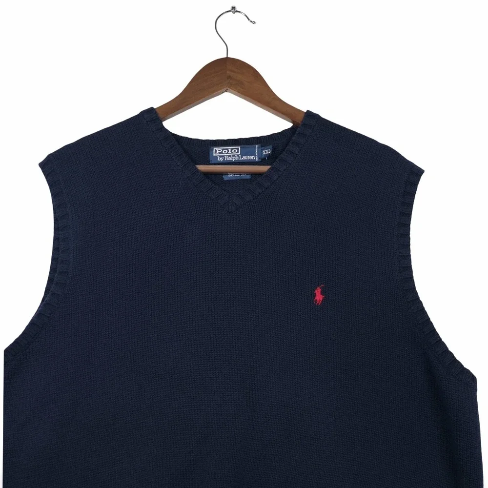 Polo Ralph Lauren‎ XXL Navy Blue Pima Cotton Sweater Vest Red Pony V-Neck Preppy